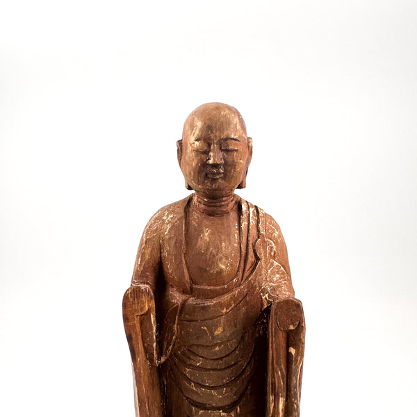 Standing Antique Buddha Sculpture, Jizō with Quiet Expression