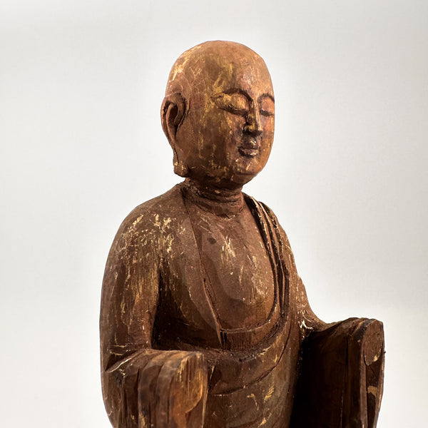 Standing Antique Buddha Sculpture, Jizō with Quiet Expression
