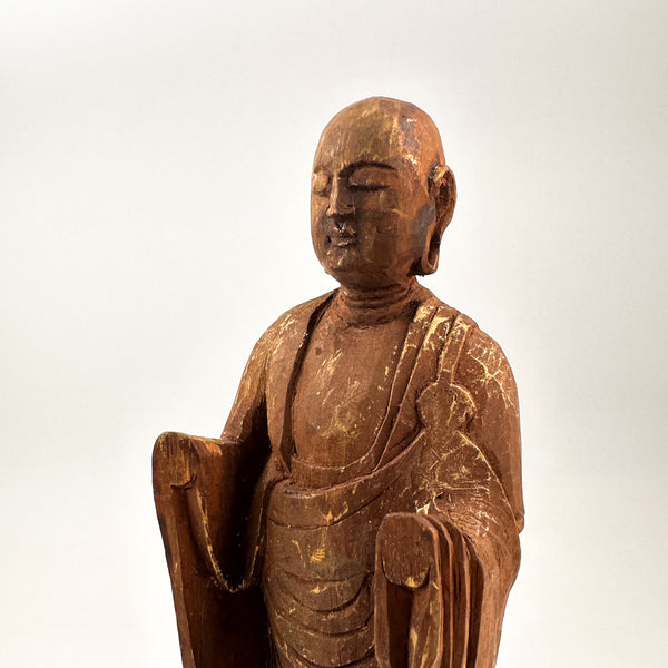 Standing Antique Buddha Sculpture, Jizō with Quiet Expression