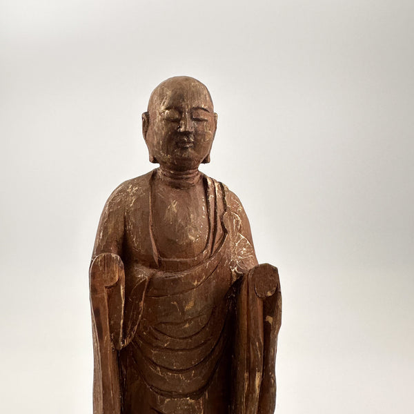 Standing Antique Buddha Sculpture, Jizō with Quiet Expression