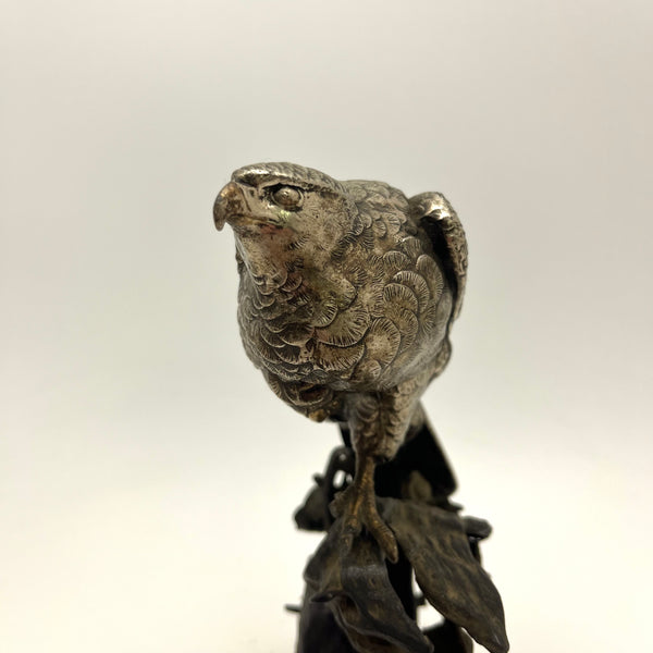 Antique Japanese Falcon on Tree Stump Bronze Sculpture