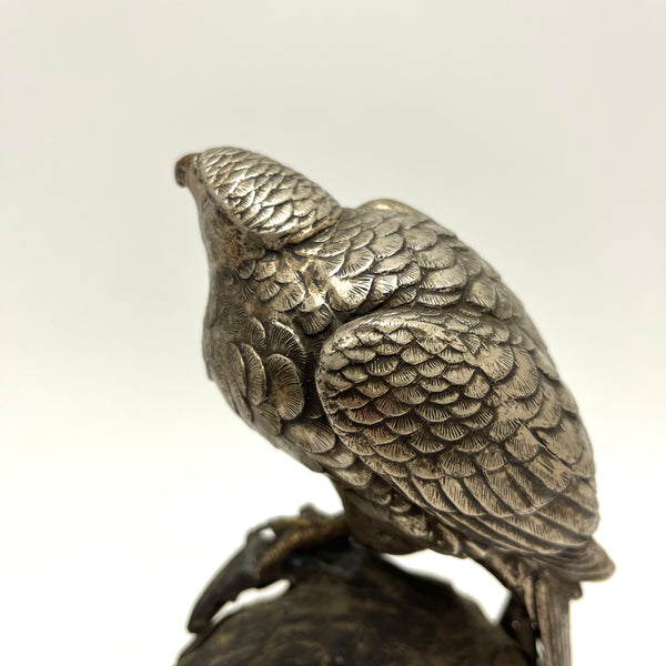 Antique Japanese Falcon on Tree Stump Bronze Sculpture