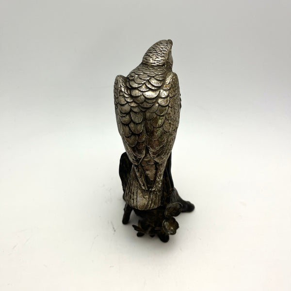 Antique Japanese Falcon on Tree Stump Bronze Sculpture