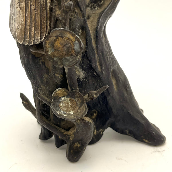 Antique Japanese Falcon on Tree Stump Bronze Sculpture