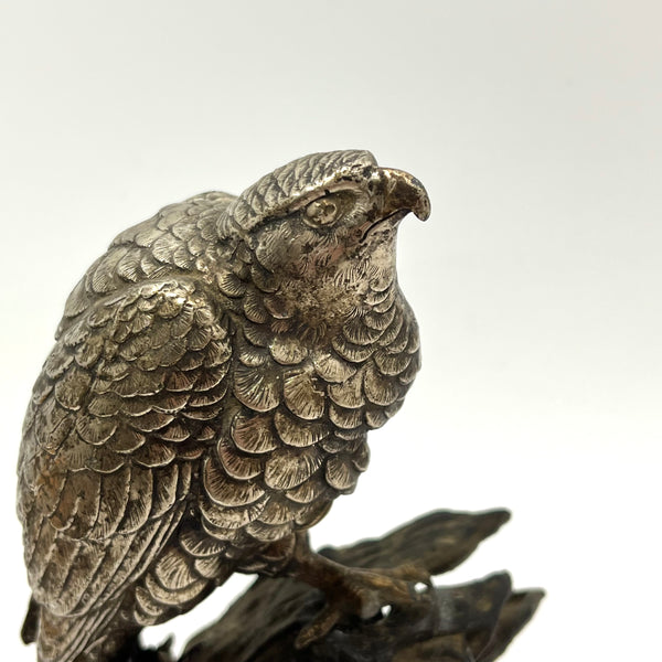 Antique Japanese Falcon on Tree Stump Bronze Sculpture