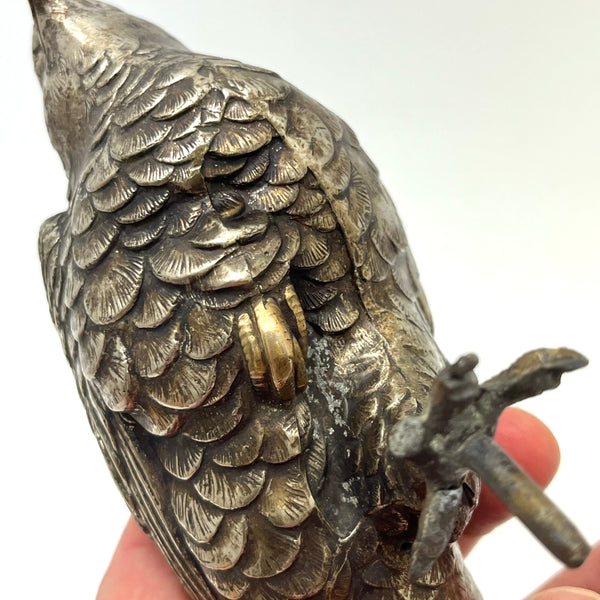 Antique Japanese Falcon on Tree Stump Bronze Sculpture