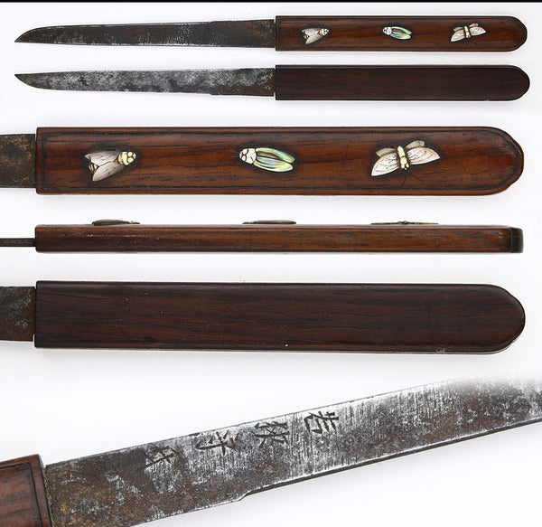 Rare Insect & Reptile Masterpiece Sword Scabbard, Aogai Raden Koshirae (NBTHK Hozon) with Muromachi Kanekage Wakizashi (NBTHK Hozon)