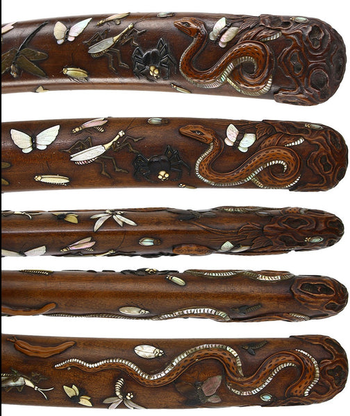 Rare Insect & Reptile Masterpiece Sword Scabbard, Aogai Raden Koshirae (NBTHK Hozon) with Muromachi Kanekage Wakizashi (NBTHK Hozon)