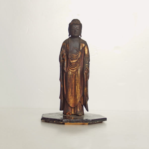 Antique Japanese Standing Buddha (Nyorai) – Gilt Wood Sculpture – Edo Period