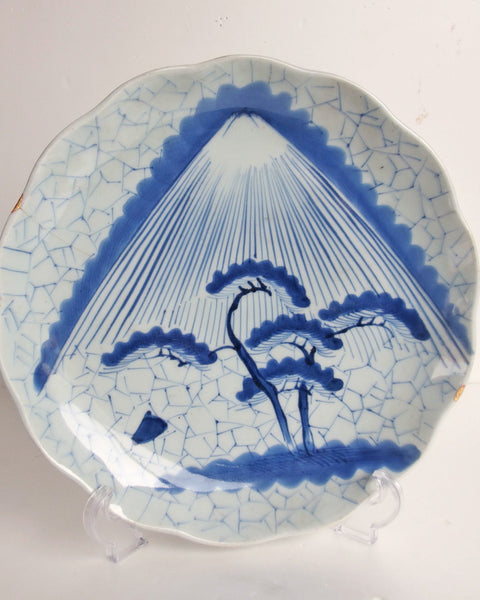 Aritaware Plate, Mt Fuji, Edo Period. Japanese antique plate. 1800-1850.