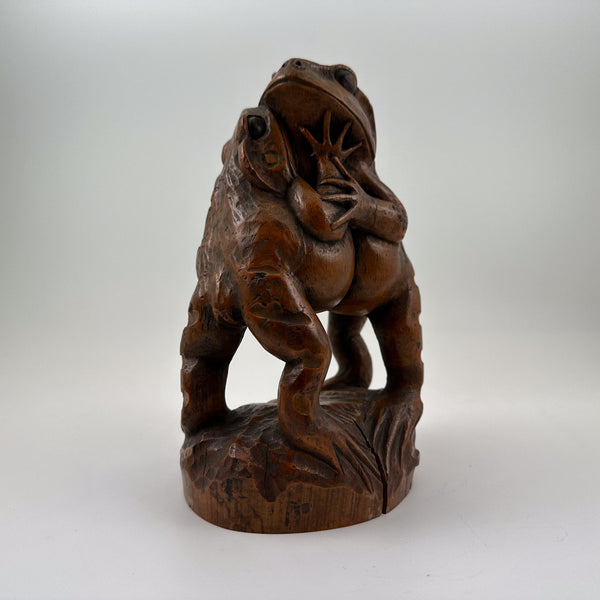 Antique Japanese Bamboo Root Sumo Frogs Sculpture – Carved Folk Art Object