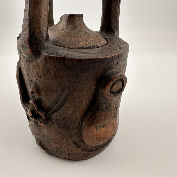 Signed Antique Bamboo Root Ikebana Vessel with Carved Plum Blossom Decoration