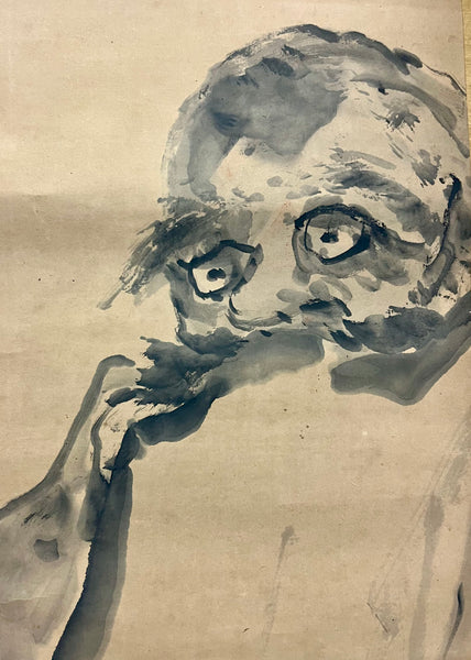 Antique kakejiku suibokuga ink painting depicting bodhi dharma