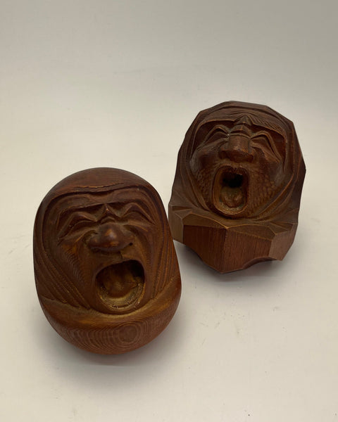 Pair of Vintage Hand Carved Daruma Sculptures