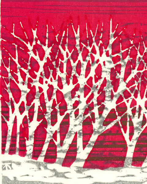 Abstract handmade Japanese woodblock print. Modern