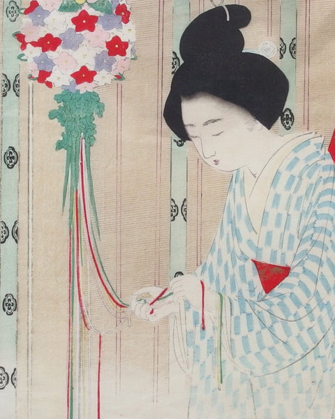 Geisha with floral bouquet