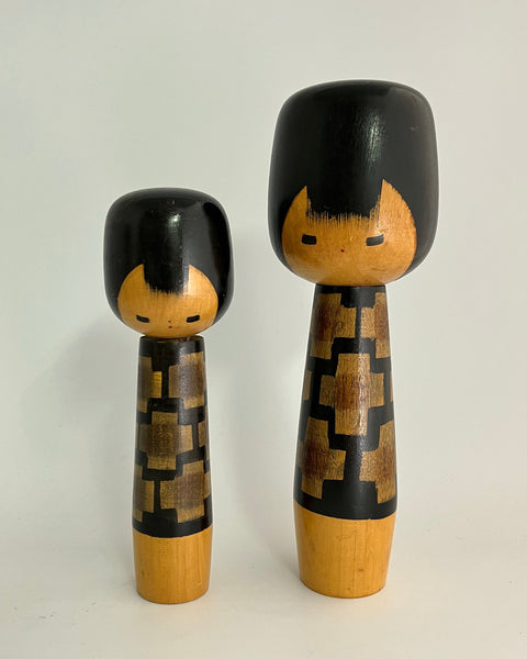 Mid Century Japanese Kokeshi. Rare Design in Black and White