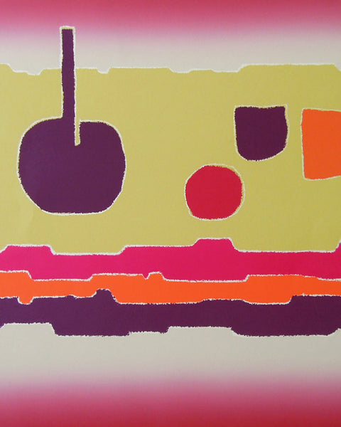 Abstract Landscape. Handmade serigraph with geometric shapes on a gradient background