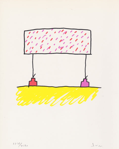 Simplified illustration of a billboard with pink and red dots on a white background