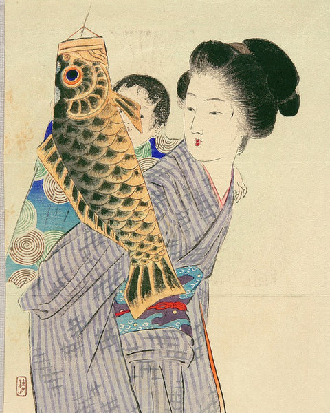 Woman Celebrating Boys Day. Ukiyo-e