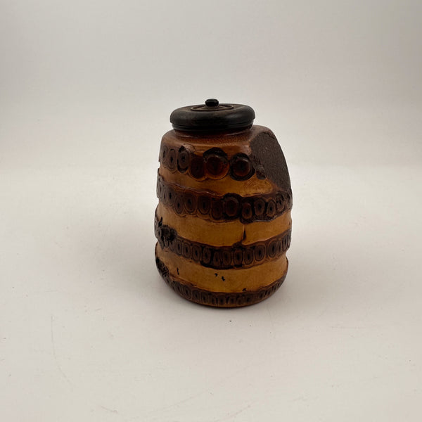 Vintage Carved Bamboo Tea Caddy with Ebony Lid