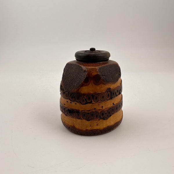 Vintage Carved Bamboo Tea Caddy with Ebony Lid
