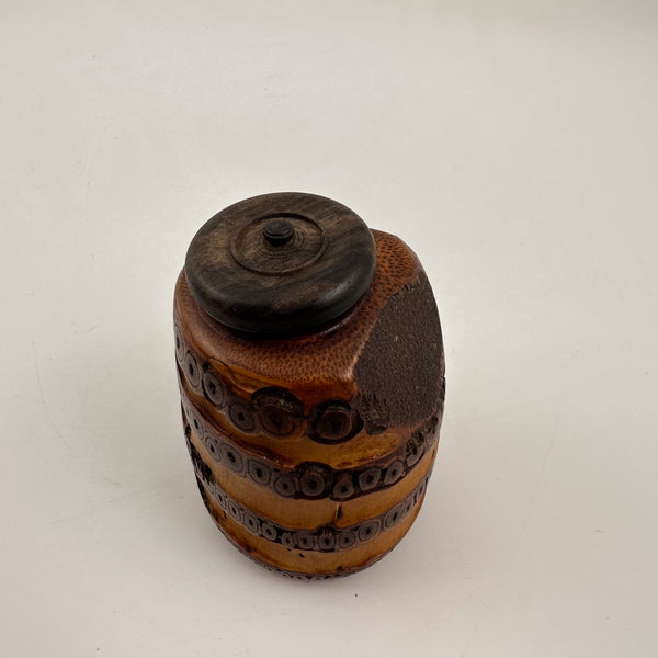 Vintage Carved Bamboo Tea Caddy with Ebony Lid