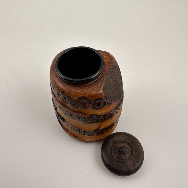 Vintage Carved Bamboo Tea Caddy with Ebony Lid