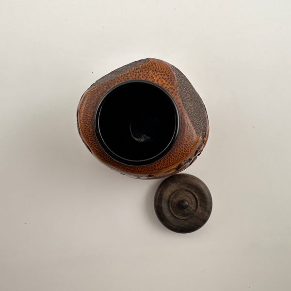 Vintage Carved Bamboo Tea Caddy with Ebony Lid