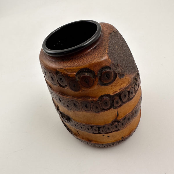 Vintage Carved Bamboo Tea Caddy with Ebony Lid