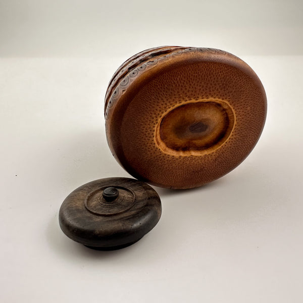 Vintage Carved Bamboo Tea Caddy with Ebony Lid