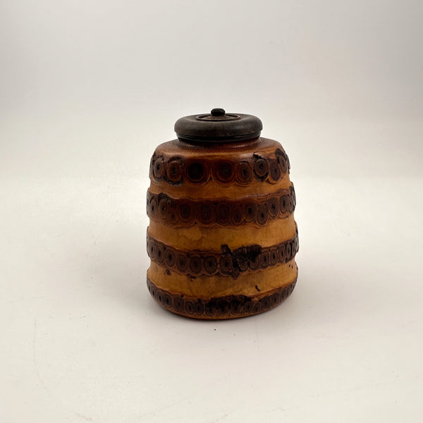 Vintage Carved Bamboo Tea Caddy with Ebony Lid