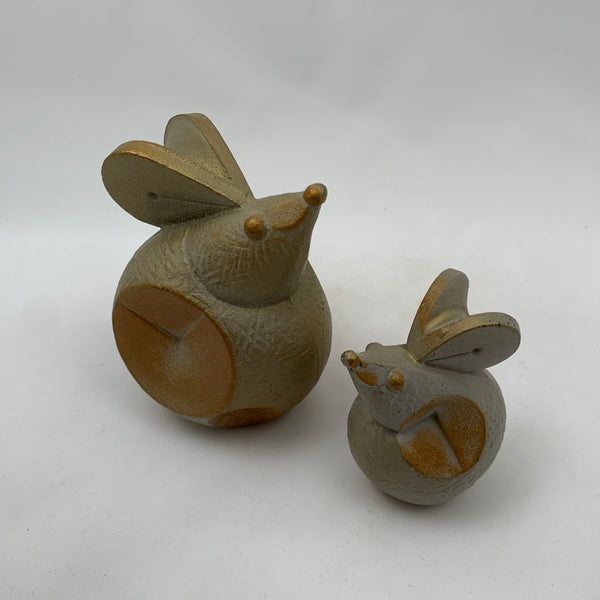 Japanese Modern Mouse Sculptures – Pair of Signed Nezumi Figures by Sotaro Saegusa