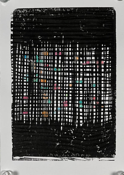 Black and white abstract artwork on a white background