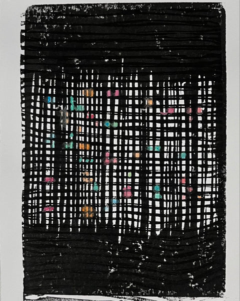 Black and white abstract artwork on a white background