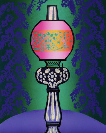 Original Handmade Silkscreen Print. Ltd Edition. Colorful lamp with a purple background