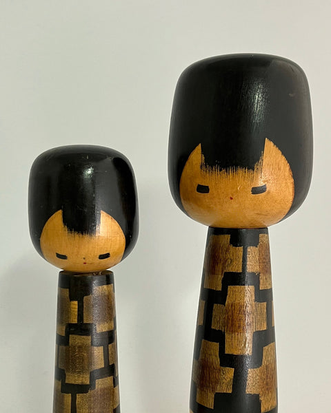 Mid Century Japanese Kokeshi. Rare Design in Black and White