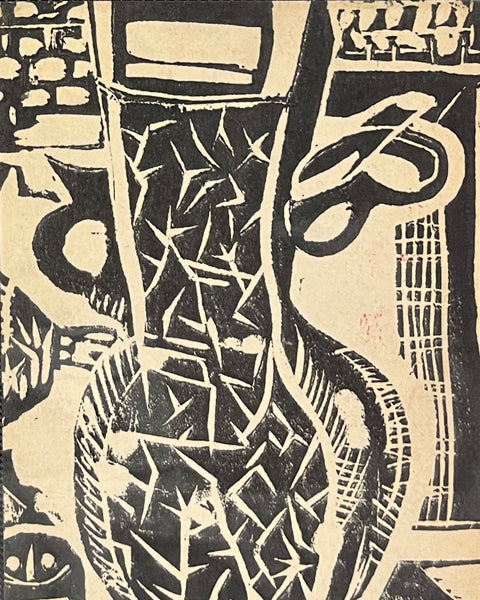 Abstract black and white artwork with geometric shapes and patterns