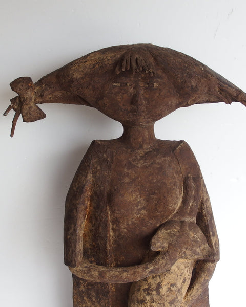 Woman with Cat – Unique Japanese Mixed Media Sculpture by [Artist Name]