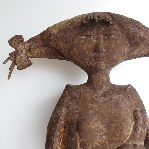 Woman with Cat – Unique Japanese Mixed Media Sculpture by [Artist Name]