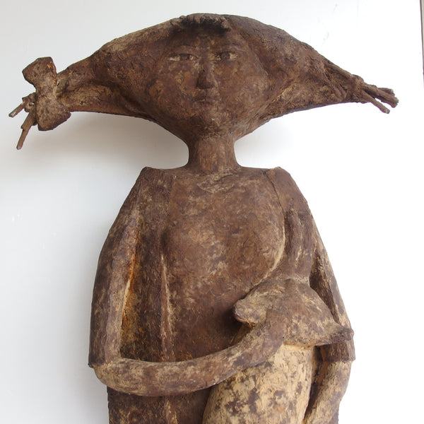 Woman with Cat – Unique Japanese Mixed Media Sculpture by [Artist Name]