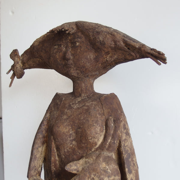 Woman with Cat – Unique Japanese Mixed Media Sculpture by [Artist Name]