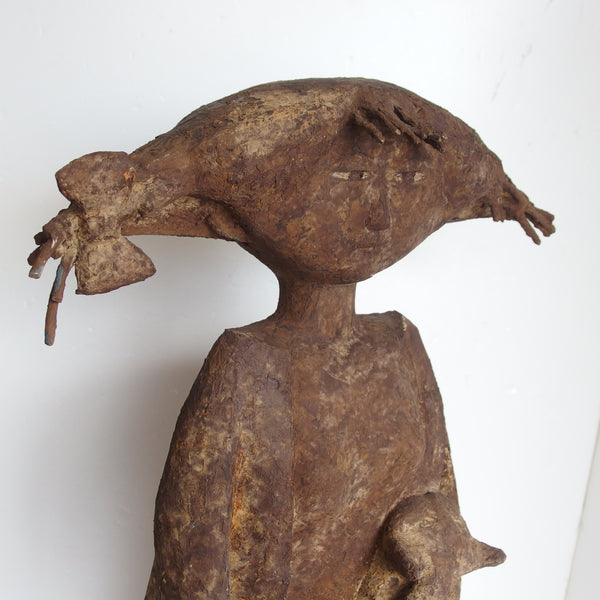 Woman with Cat – Unique Japanese Mixed Media Sculpture by [Artist Name]