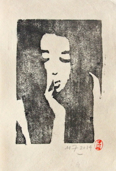 Contemporary Woodblock Print – Contemplation – Michael Fiorella