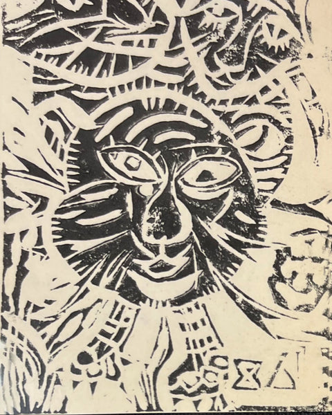 Abstract artwork with a tiger figure and intricate patterns