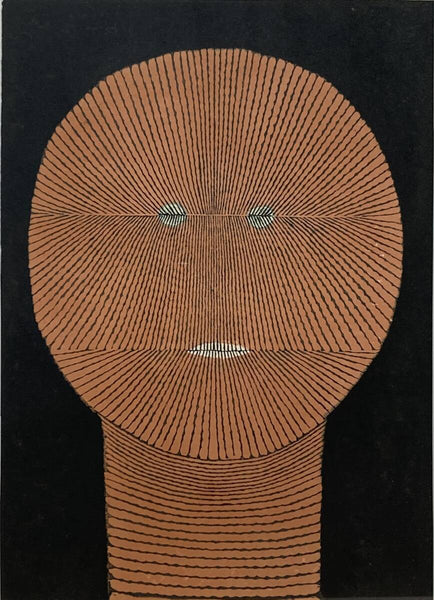 Abstract art of a face made from interwoven lines on a black background