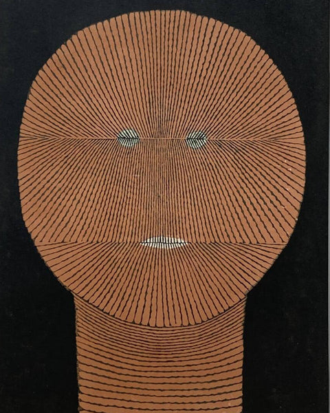 Abstract art of a face made from interwoven lines on a black background