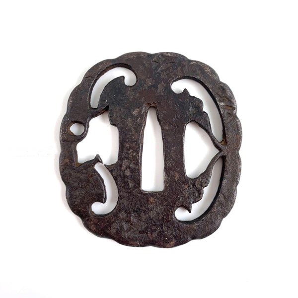 Antique Edo Period Openwork Iron Chrysanthemum Tsuba | Sukashi Sword Guard