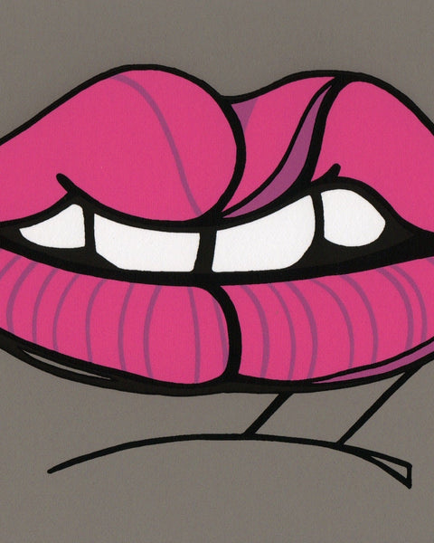 Illustration of pink lips on a gray background