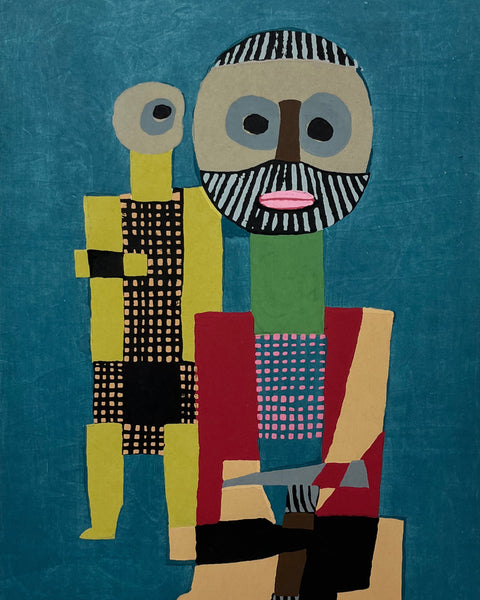 Two colorful mountain men by renowned MCM Japanese printmaker Umetaro Azechi